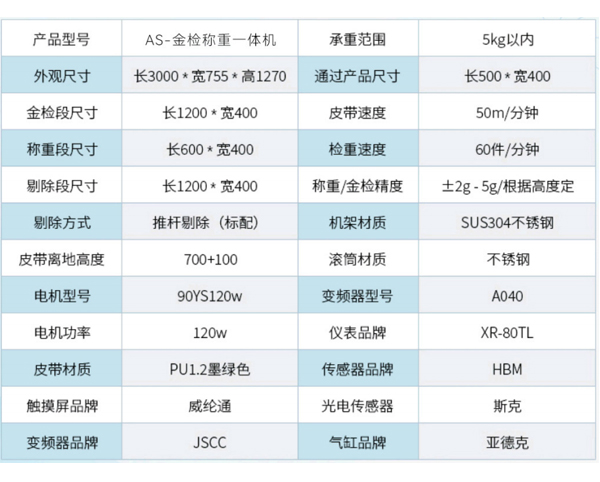 金检称重一体机产品参数